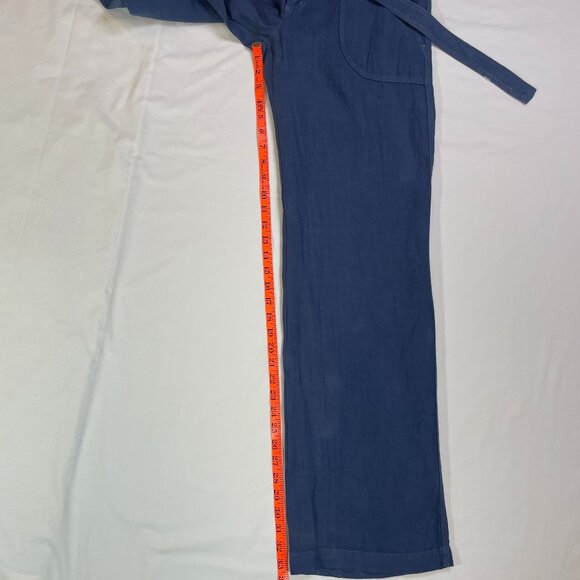 Juicy Couture Size 8 Beachy Linen Pants Wide Leg Belted Denim Blue Color - Picture 9 of 14